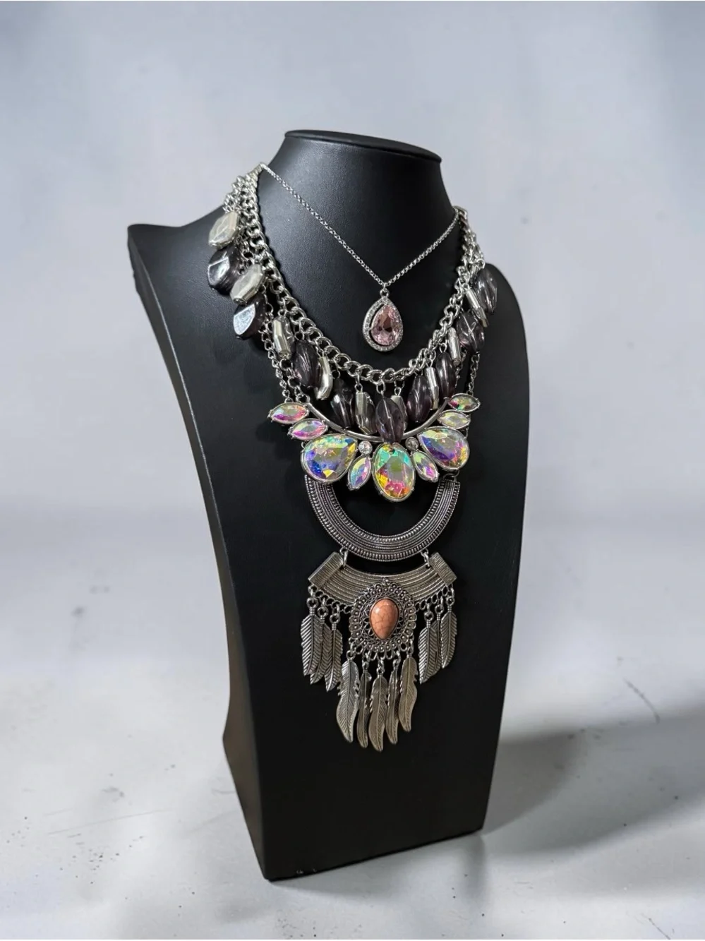 Lot Of 4 ChunkyCrystal boho bib $ pendent necklaces